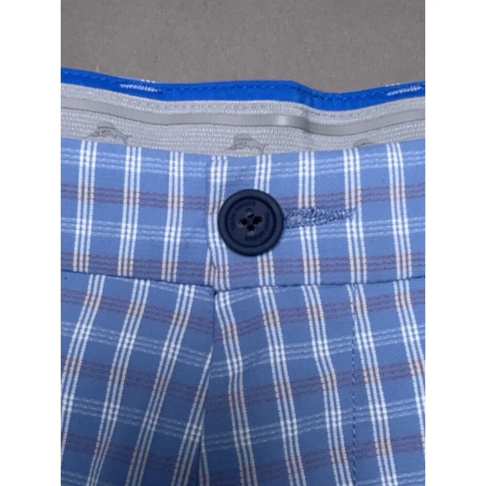 Tommy Bahama Blue Plaid Nylon Bermuda Chino Shorts 34